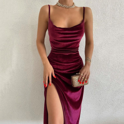 Serwaa's Velvet Elegant Slit Maxi Dress