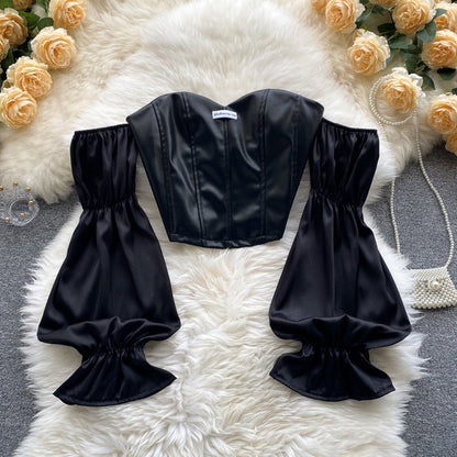 Faux Leather Strapless Top